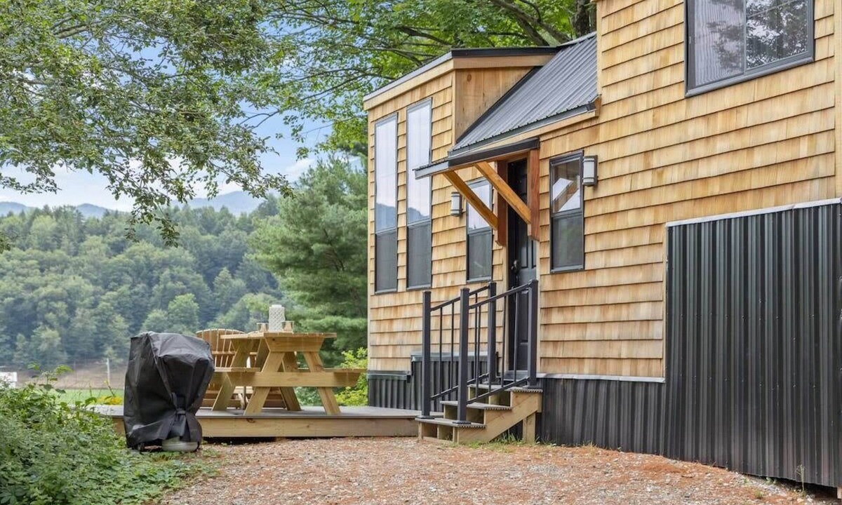 Johnson House | Haven Tiny House w hot tub on river near Stowe
