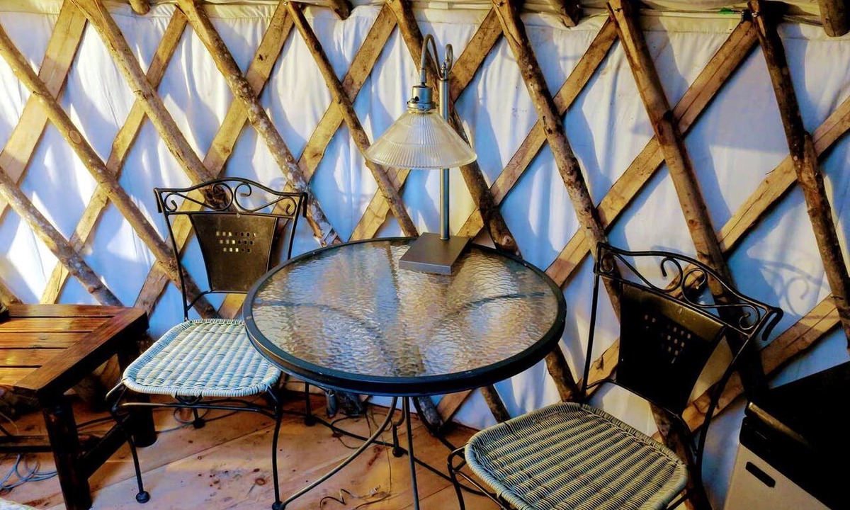 Bennington Cabin | Modern Waterfront Yurt for a Romantic Getaway with a Hot Tub in the Monadnock Region, New Hampshire