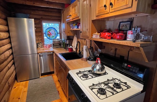 Brookline Cabin | Charming log cabin combines vintage design with contemporary luxury
