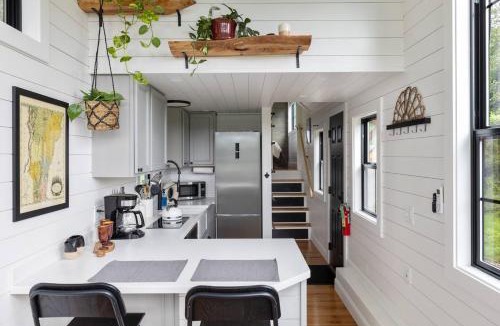 Johnson House | Haven Tiny House w hot tub on river near Stowe