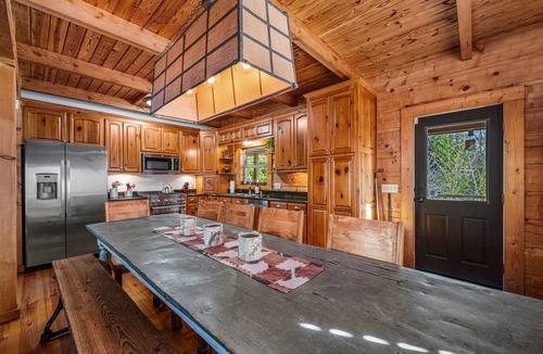 Mentone Cabin | Large authentic 3-story log cabin adjacent to lake. Up to 14 guests.