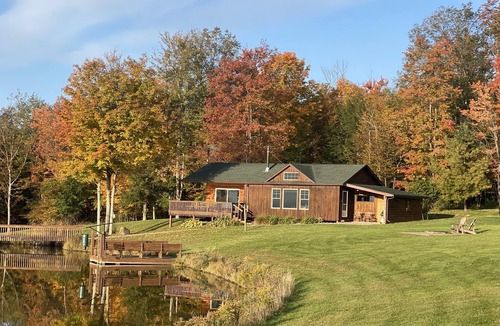 Canaseraga Cabin | Rustic Log Cabin with Pond and Breathtaking View