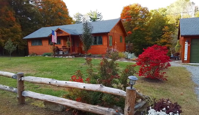 ADK Retreat with Large Deck and Yard - one Mile to Lake George. Pet Friendly