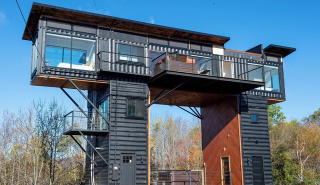 Amazing 34 foot high shipping container home in Whitingham on Sadawga Lake